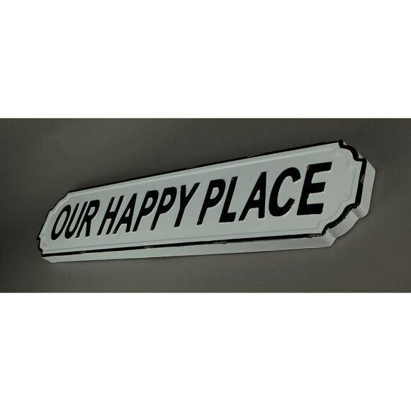 Black and White Enamel Metal Art Happy Place Wall Sign